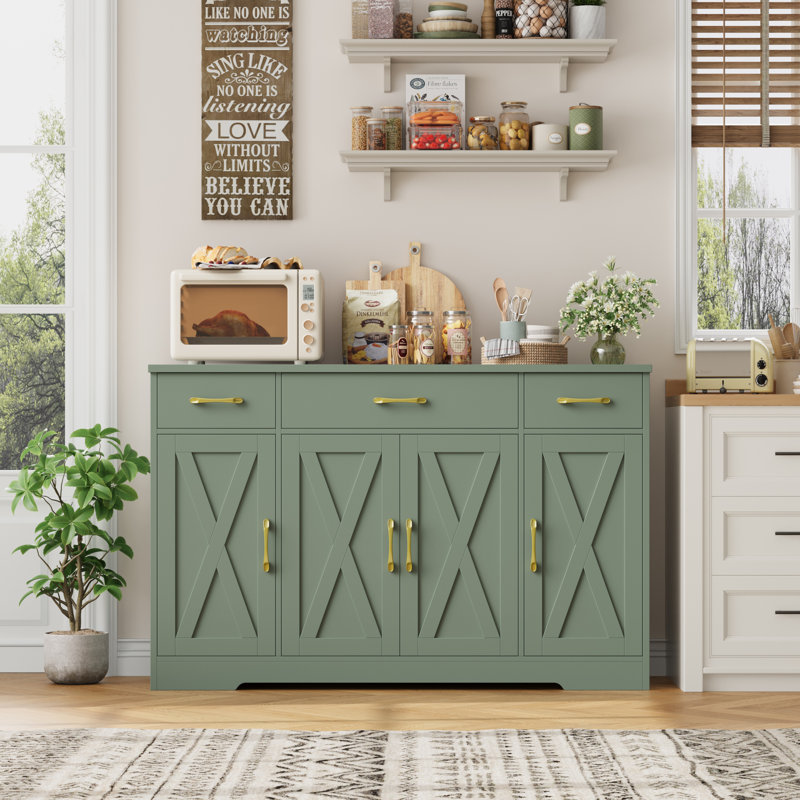 Buffet 55,1 po à 3 tiroirs et tablettes réglables Adra, Vert