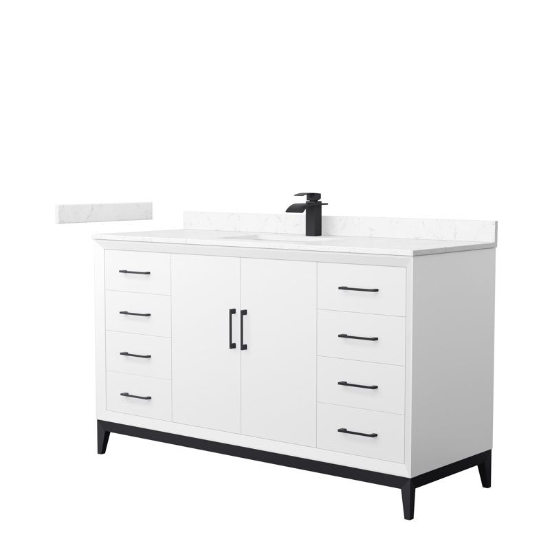 Amici Single Bathroom Vanity Set, Matte Black, Cultured Marble (Carrara), 60"