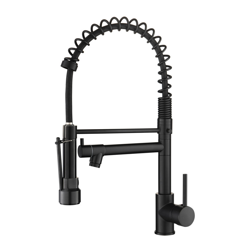 Black Kitchen Sink Faucet With Pull Down Spray, Single Lever Function, Ceramic Cartridge, Water Spot- Finish, Adjustable Flow, Simple Installation Procedure Commercial , Handle, Leak Construction,