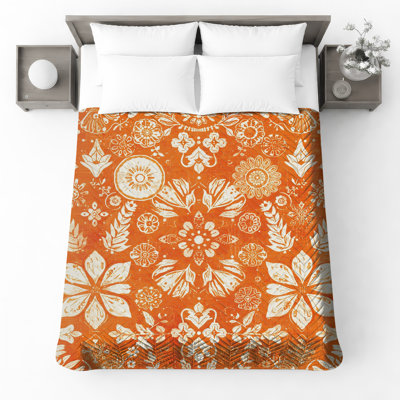 Couvre-lit matelassé à motif floral orange toutes tailles
