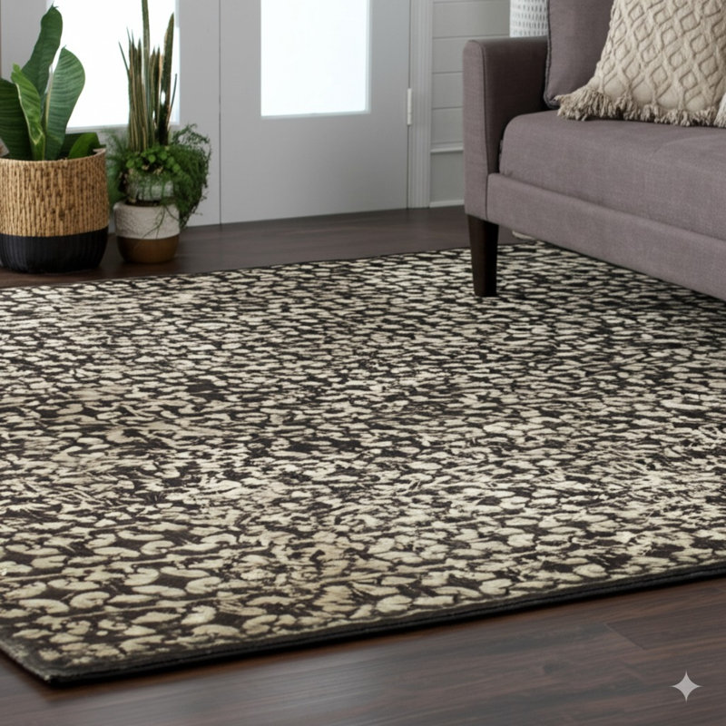Black Hand-Knotted Wool Linked Quatrefoils Geometric Modern Contemporary Carpet Rug, 10' x 14'