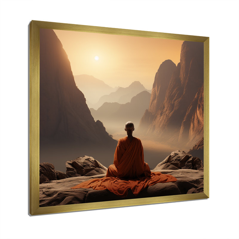 «Yoga Mountain Pose Horizon I» sur toile, Cadre doré simple, H 36 po x l 36 po x P 1,5 po