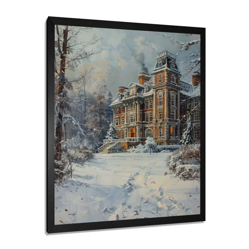 «Winter At The College Campus - College and University Buildings», reproduction d'art mural, Cadre photo noir simple
