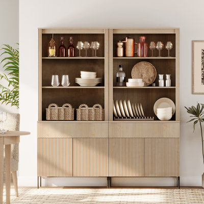 Ensemble de 2 garde-manger cannelés de 71,6 po de hauteur, ensemble de 2 présentoirs en bois avec portes et tablettes réglables, armoire moderne polyvalente pour la salle à manger et la chambre à coucher