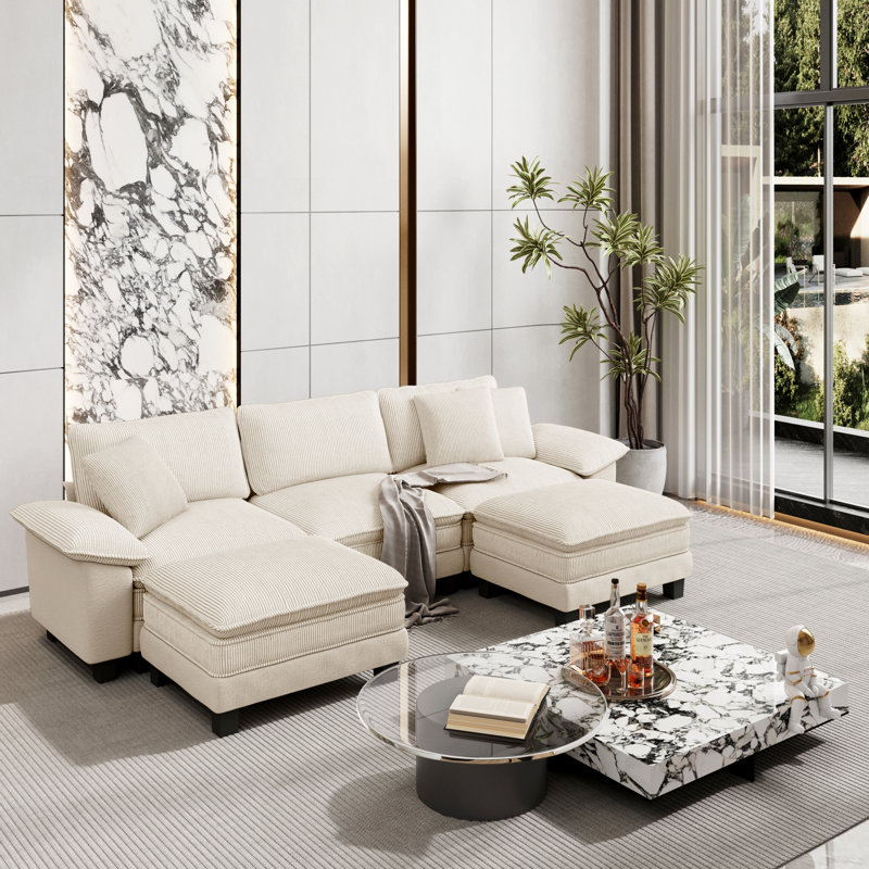 Canapé modulaire de 124 po, canapé surdimensionné en forme de U avec repose-pieds, canapé profond à 5 places avec coussin décoratif