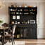 Grande armoire de rangement pour bar à café noir, 6 tiroirs, 5 panneaux réglables, avec panneau perforé, porte-serviettes et prise de courant.