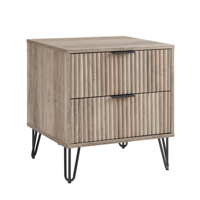 20-Inch Rustic Gray Fluted 2-Drawer Nightstand