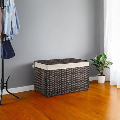 Panier de rangement avec couvercle, bac de rangement de 42,3 gallons (160 L), panier de rangement pour couverture tissée avec poignées, doublure pliable et amovible, structure en métal, pour chambre à coucher, salle de lavage