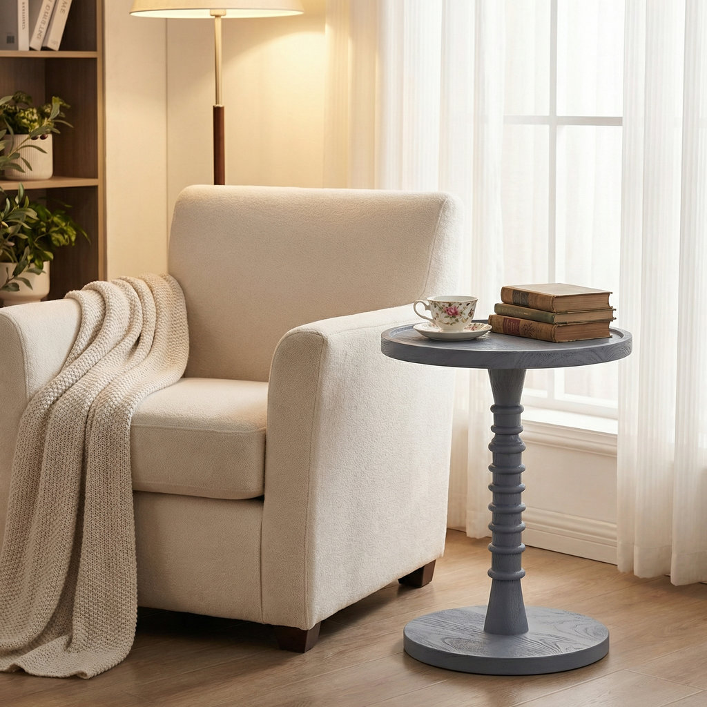 Linda 14" Mango End Table, Light Blue