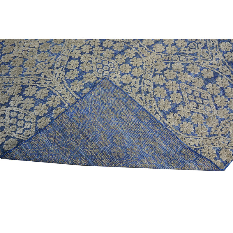 Tapis noué à la main de haute qualité ivoire / bleu, Rectangle 8 pi x 10 pi