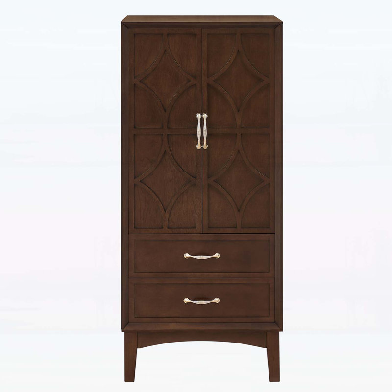 Armoire de rangement haute avec portes et tiroirs, Noyer