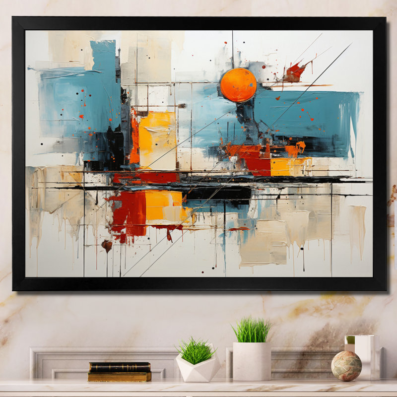 Grand art mural bleu sarcelle à flux audacieux - Dams, Cadre simple noir, H 34 po x l 44 po x P 1,5 po