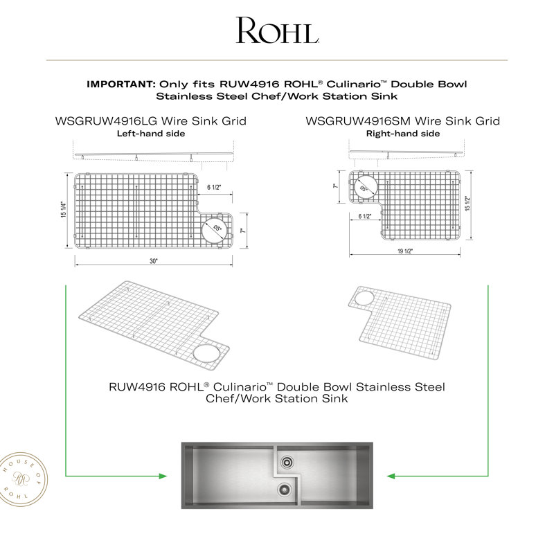Culinario Wire Sink Grid for RUW4916 Stainless Steel Kitchen Sink Small Bowl