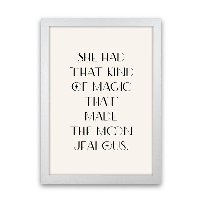 She Had That Kind Of Magic Black On Beige by Planeta444 - Print, White Framed, 88cm H x 64cm W x 3cm D