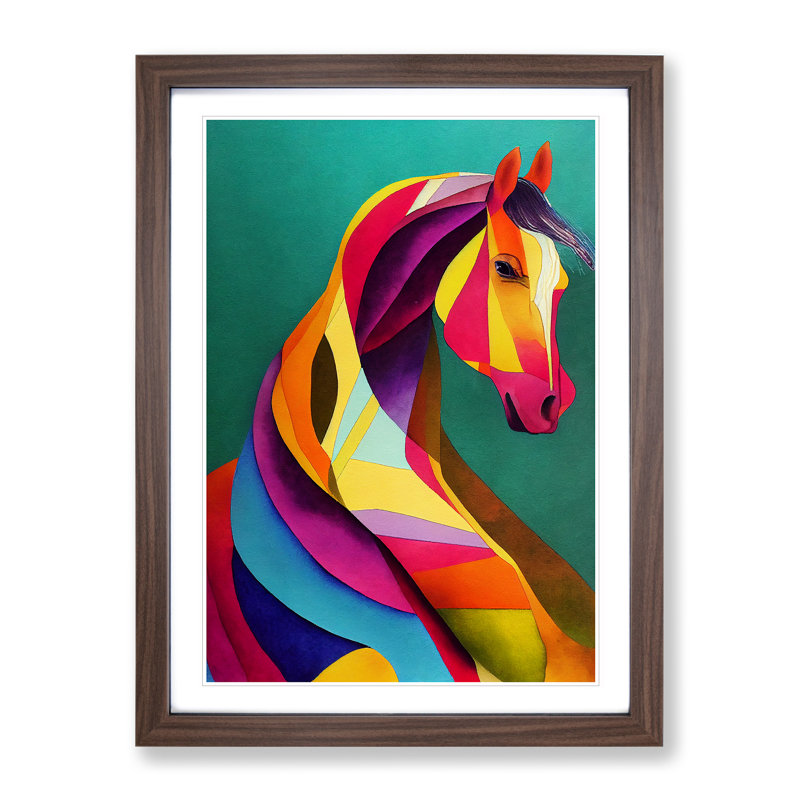 Abstract Horse No.5 - Framed Print, 34cm H x 25cm W x 2cm D, Walnut