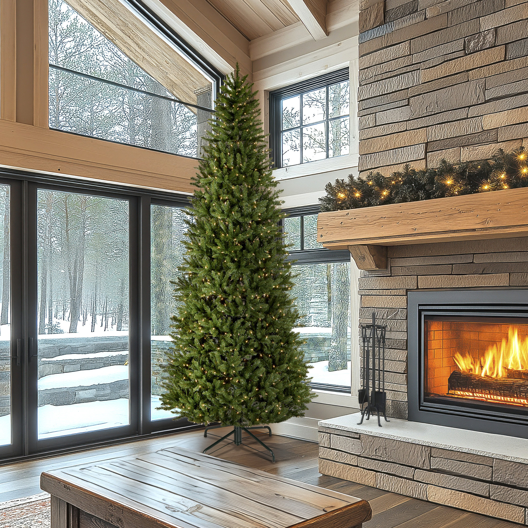 The Holiday Aisle® Natural Fraser Slim Fir Tree with Clear Lights, 10'