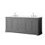 Meuble-lavabo double 80 po Avery en blanc, comptoir en marbre de culture blanc, lavabos carrés encastrés (3 trous), garniture or brossé-98253821-98253825-134397583