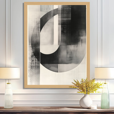 Géométrie noir beige Courbes minimalistes Noir et Blanc III - Formes abstraites Tableau encadré