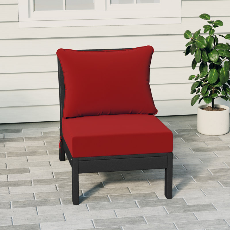 Deep Seating Armless Chair With Cushions, Red, Black