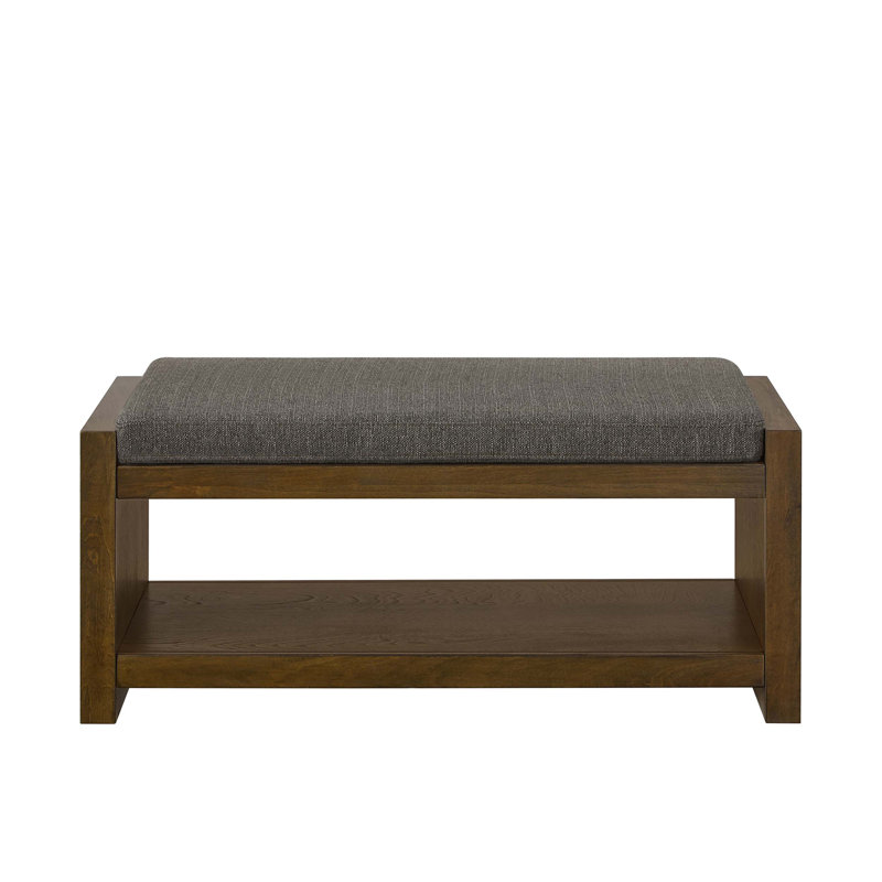 Charming Transitional Accent Bench with Storage and Removable Cushion, Granite