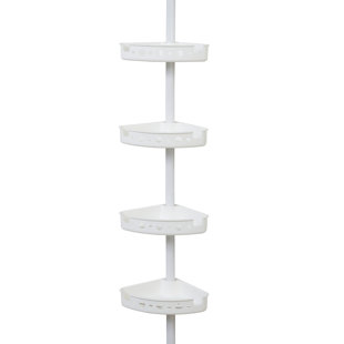 Adjustable Tension Shower Pole Caddy, 3 Shelves, 60 - 96, White Finish US