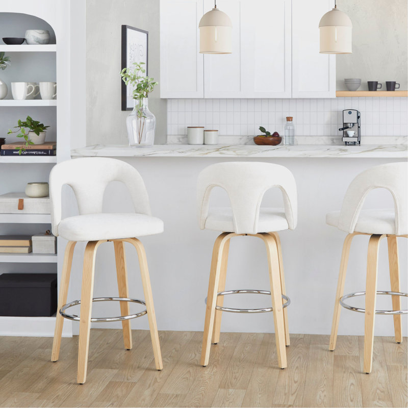 Tabouret de bar à hauteur fixe avec pivot en bois verni noyer et velours avec repose-pieds rond en métal noir - ensemble de 2