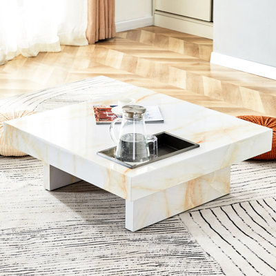 Table basse Elegant Pearl White, 31,4 po x 31,4 po x 12 po, blanc marbre
