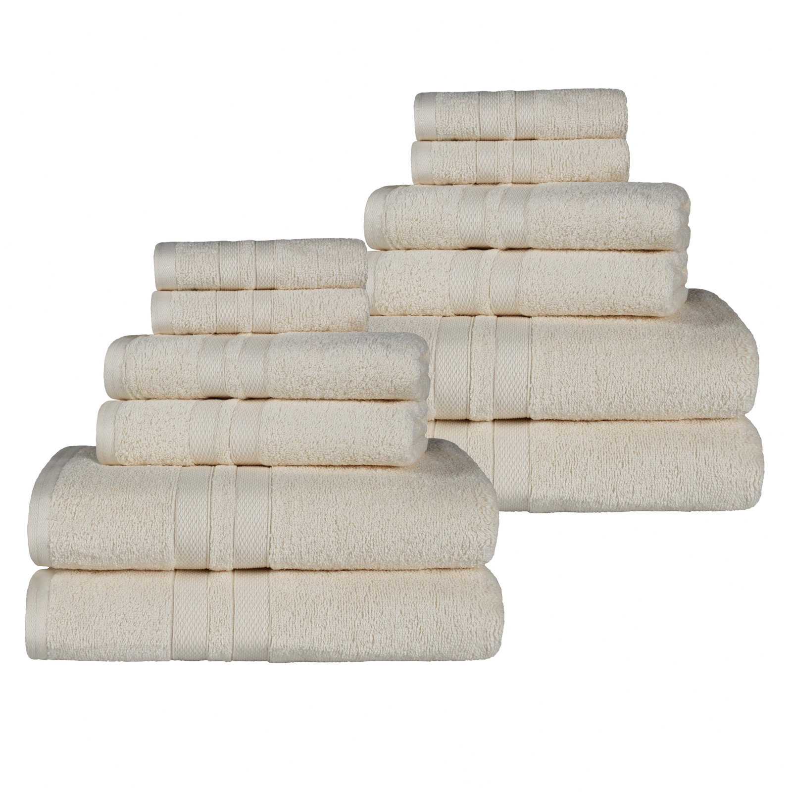 Quick-Drying Dobby Border Cotton Towel Set, Ivory