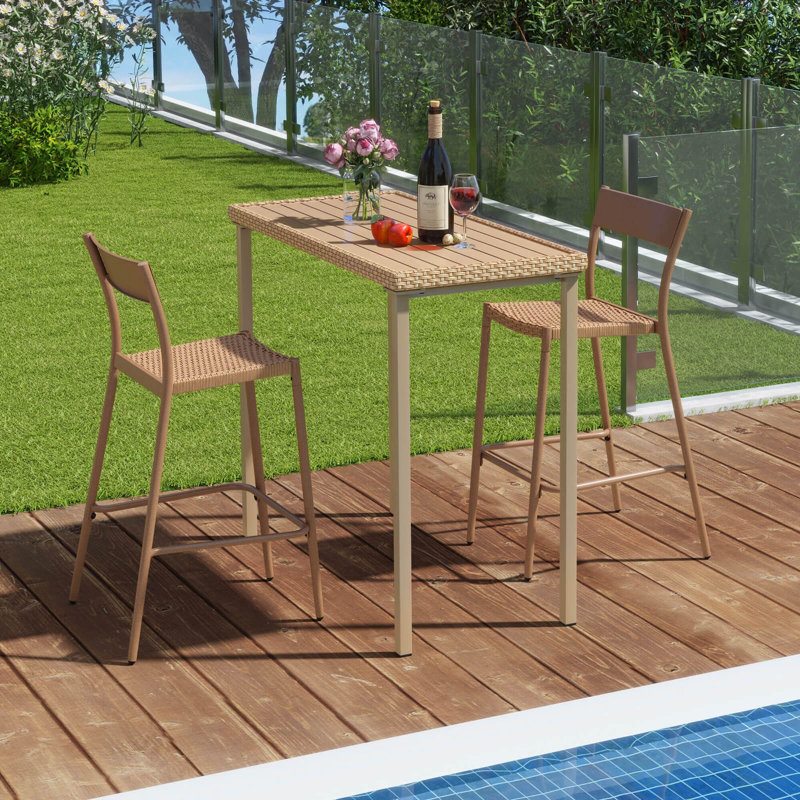 48" Outdoor Counter Height Table Patio Bar Table Heavy Duty Rectangle Metal Frame