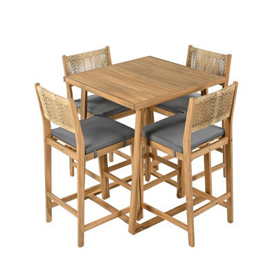 Ensemble de bar d'extérieur en bois d'acacia 5 pièces avec coussins Alessandro