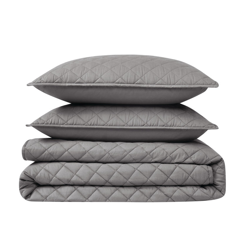 Ensemble de courtepointe en coton, Courtepointe pour simple TG + 1 taie décorative s, Gris