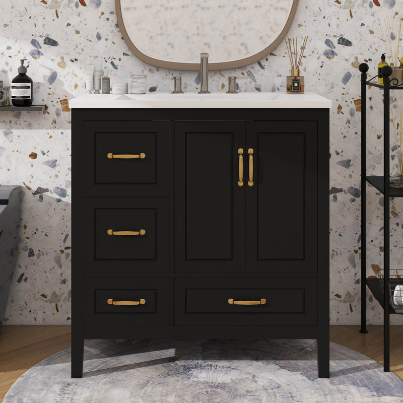 Meuble-lavabo 36 po avec lavabo, une armoire avec portes à fermeture douce, 4 tiroirs à fermeture douce, Noir