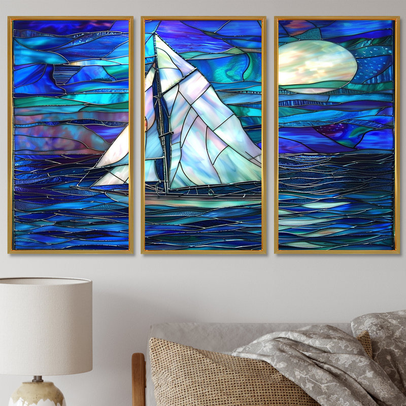 Amarre - ensemble d'art mural bateau, Cadre flottant doré, H 32 po x l 48 po x P 1 po