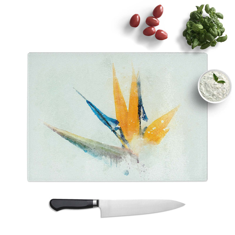 Tempered Glass Bird of Paradise Flower Chopping Board, 39 cm W x 28.5 cm L