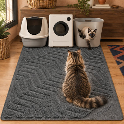 Tapis de litière en PVC gris de qualité supérieure, format XXL 47 x 36, doté d'une construction de piégeage durable, d'un matériau sans phtalates, d'une résistance à l'urine et d'un contrôle des dispersions.