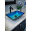Lavabo de salle de bain vasque rectangulaire en verre trempé bleu
