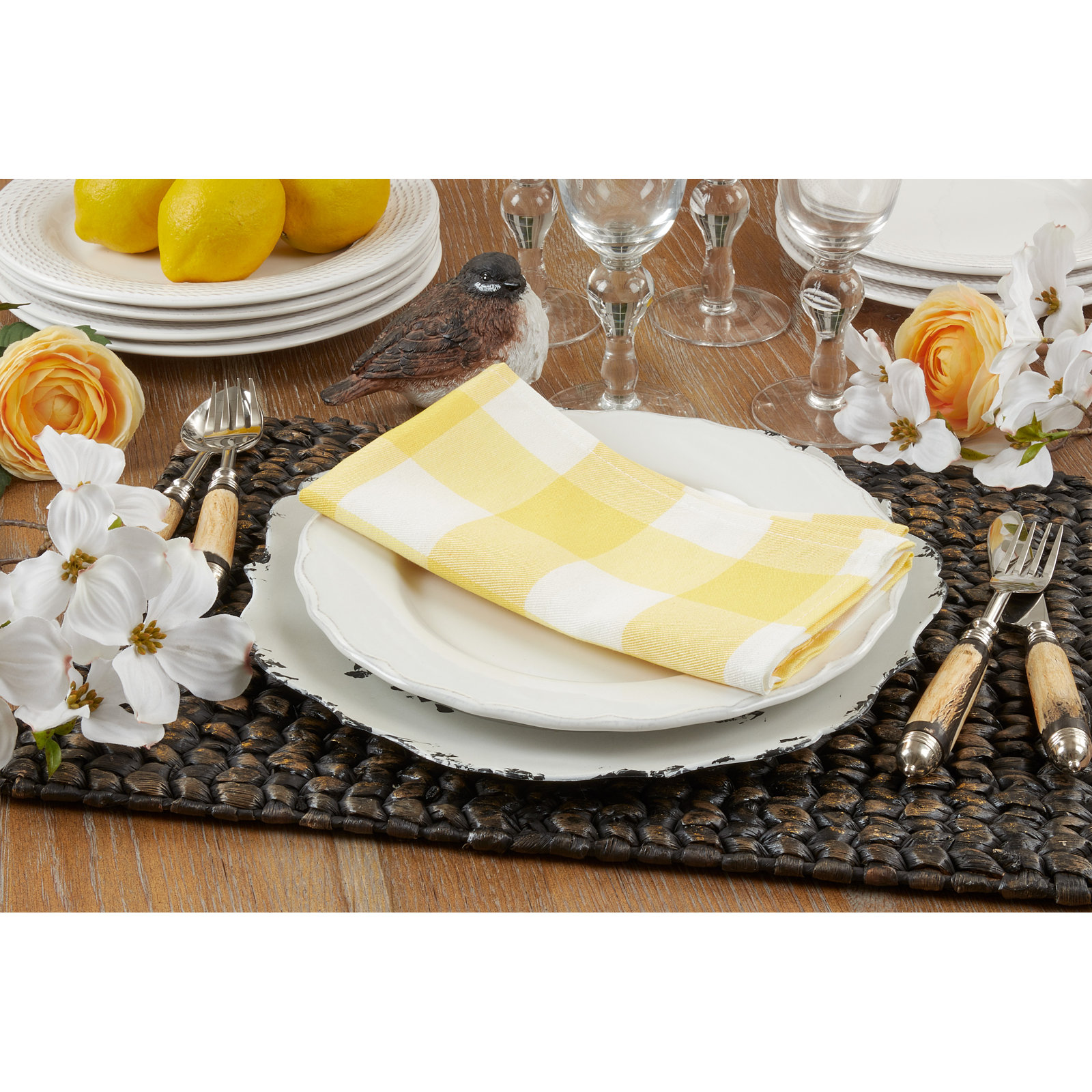 Franco Buffalo Plaid 20" Cotton Napkin, Yellow