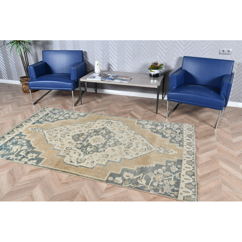 Tapis turc en laine noué à la main de conception abstraite pour la chambre à coucher et la cuisine en vert naturel