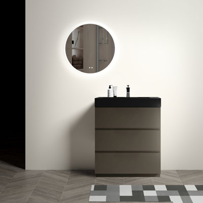 Meuble-lavabo de salle de bain 30 po - Rangement gris, silencieux et lisse, lavabo noir, lavabo style gris, espace de rangement