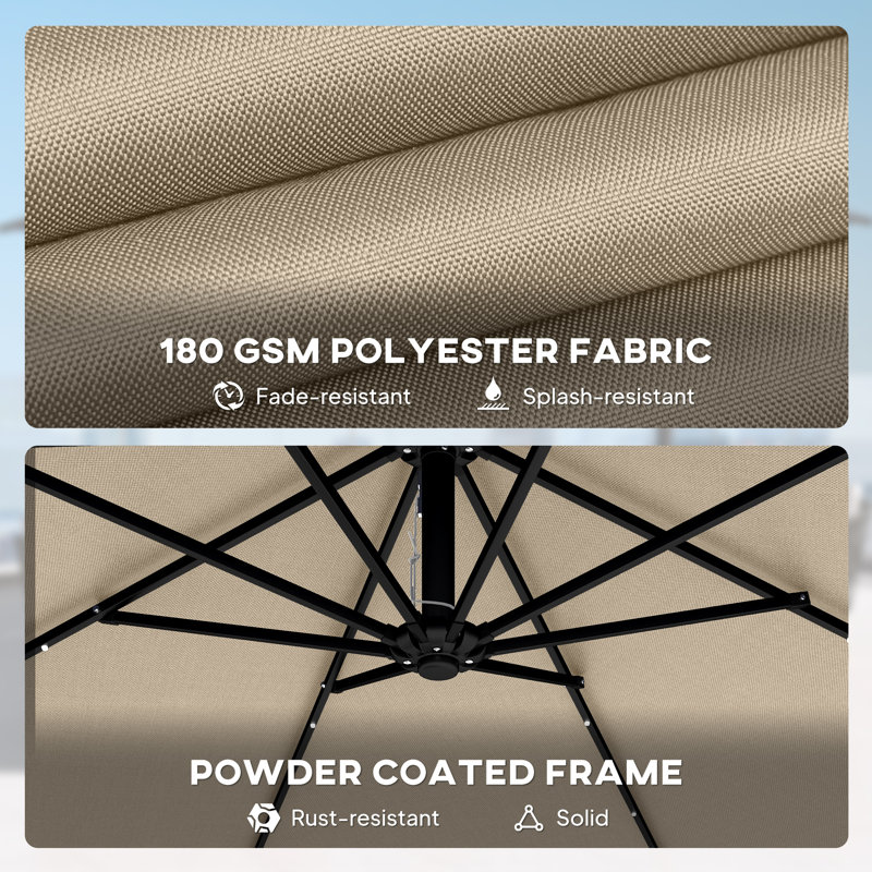Parasol de patio en porte-à-faux décalé 11,3 pi avec lumière, housse, kaki, Kaki