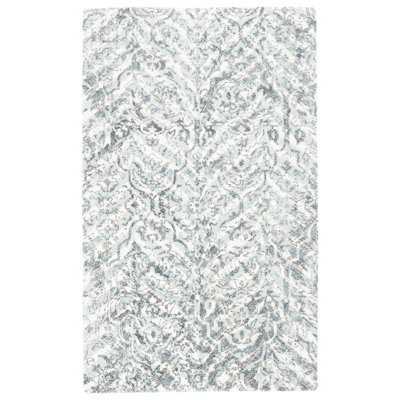 Restoration Vintage Hand Tufted Wool/Viscose Pile Damask Rug in Ivory/Sage