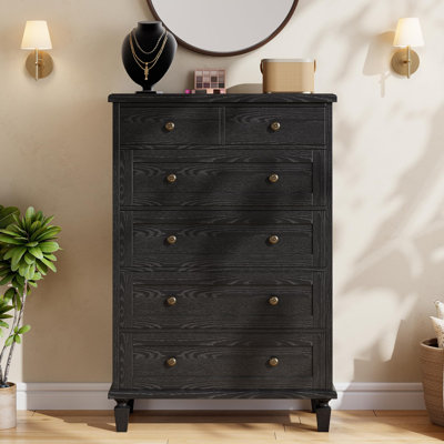 Commode 6 tiroirs 47 po avec poignées sculptées et pieds fuselés pour chambre