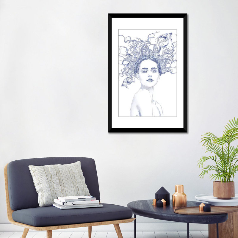 « blue summer », impression sur toile tendue, Papier avec cadre noir, Blanc, H 32 po x l 24 po x P 1 po