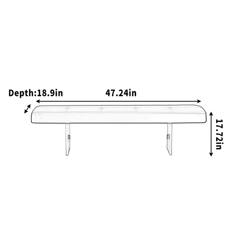 Canapé à simple entrée en acier inoxydable Bench, H 17,72 po x l 47,24 po x P 18,9 po
