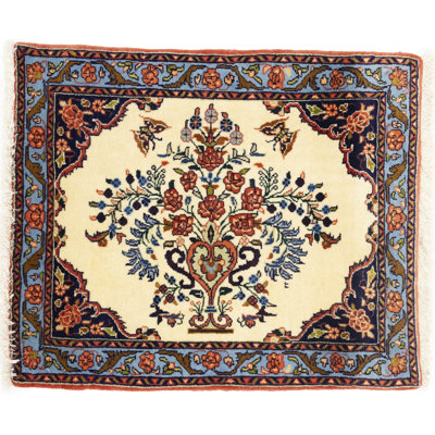 Tapis tribal crème à motif floral indo-bidar 2X2