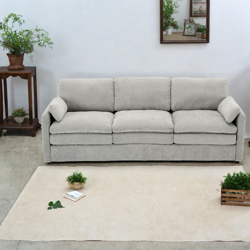 Canapés modernes en chenille spacieux, gris clair, confort de salon