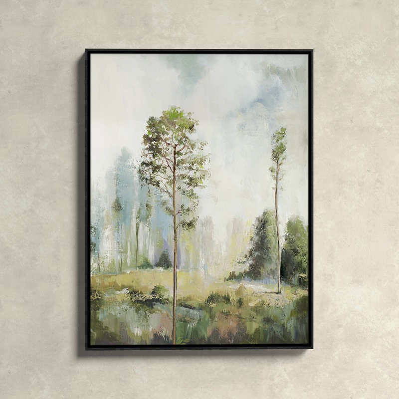 Teton Tall Green Trees I by Teton Pearce - Floater Frame Print on Canvas, 41.5" H x 31.5" W, Black