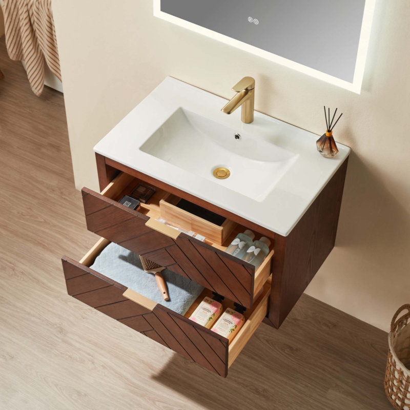Meuble-lavabo simple mural et flottant avec lavabo en céramique