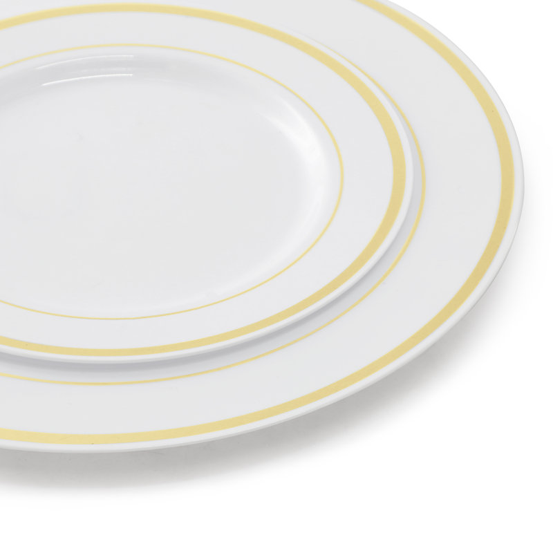 Service de vaisselle 350 pièces pour 50 personnes en blanc avec garniture dorée, Blanc / Doré