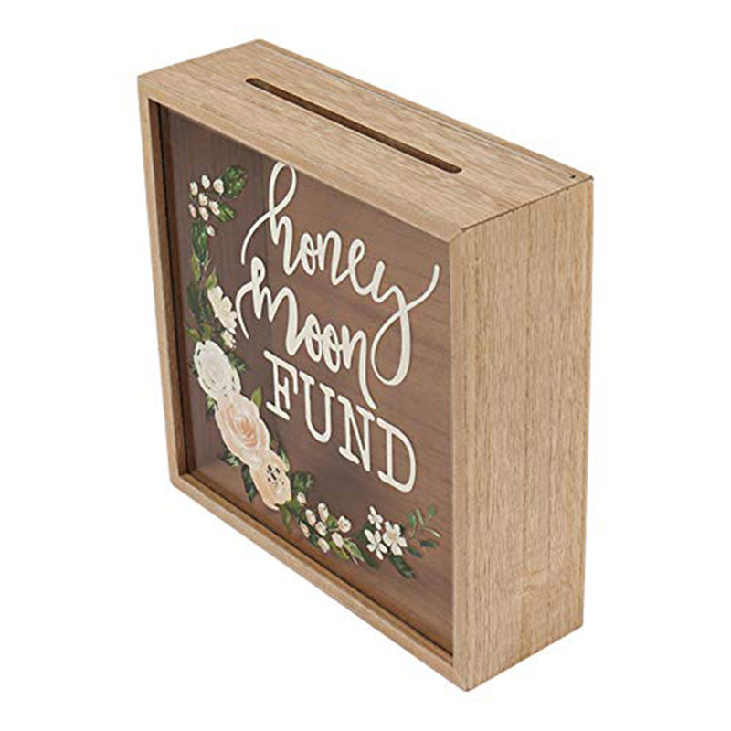 Boîte à fond de lune en miel, boîte à cartes de mariage en bois rustique avec guirlande florale mixte